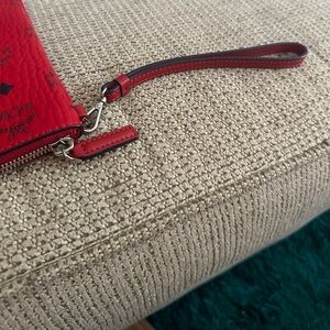 MCM Red Leather Wristlet Clutch